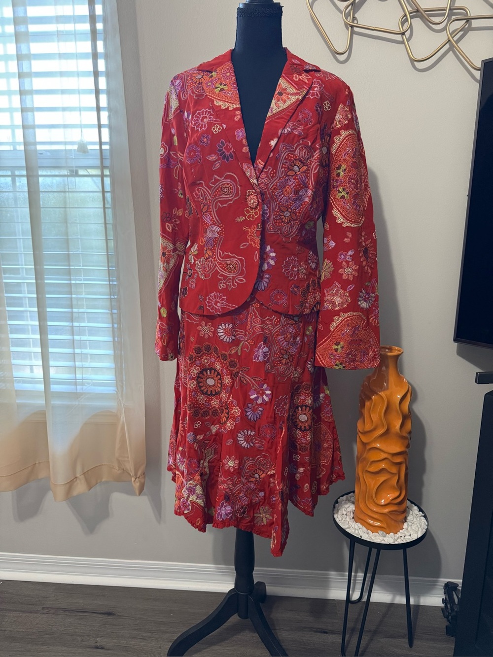 ECI Red Floral Paisley Blazer and Skirt Set